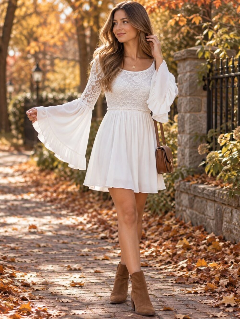 S White Lace Bell Sleeve Mini Babydoll Dress Boho Bridal Whimsigoth Coquette USA